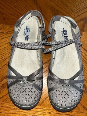 JBU Gray Women's Sparkle Strap Mary Jane Flats